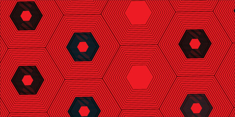 Aufkleber - Abstract geometric hexagon pattern with red and black concentric lines, modern and seamless design ideal for backgrounds or wallpapers.eps10