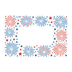 Poster - A festive frame of red and blue fireworks and stars surrounding a blank white space area for text
