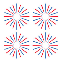 Poster - Four radial patterns with alternating red and blue lines emanating from a central circle design