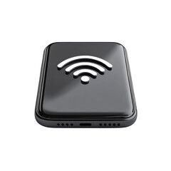Poster - Shiny Black Smartphone with Glowing White WiFi Icon Wireless Technology on transparent background