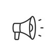 © Matsabe - Megaphone or loudspeaker, linear icon. Symbol of alert, notification or announcement. Line with editable stroke.