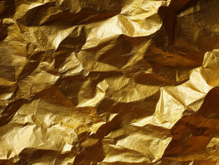 Poster - Close-up image of a gold foil art piece on golden crumpled paper background, showcasing intricate texture and movement Golden hues dominate the color palette, with soft lighting enhanc - AI-Generated