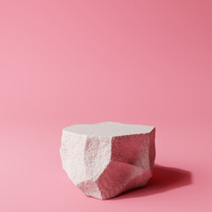 Fototapete - 3d Rendering. Abstract White Geometric Stone Podium on Vibrant Pink Background for Product Display