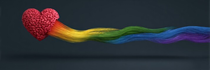 Poster - Rainbow Flowing From Brain to Heart Symbolizes Connection Between Neurodiversity and Emotional Wellness in a Harmonious Visual Representation