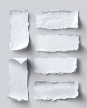 White Paper Curled Edge. Collection of Blank Paper Scraps with Torn Edges for Design Elements