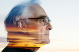eldery face, see, double exposure