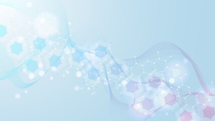 Aufkleber - Modern scientific background with hexagons, lines and dots. Wave flow abstract background. Molecular structure for medical, technology, chemistry, science. Vector illustration