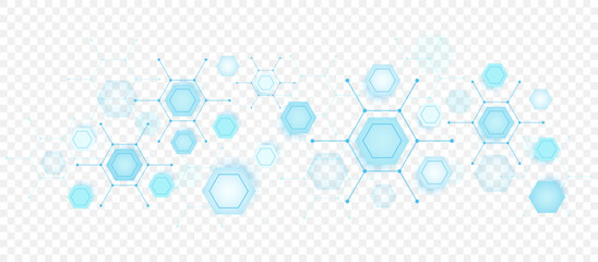 Poster - Health care or medical abstract background with hexagons, lines and dots. Scientific innovation banner template concept. Biology and pharmaceutical technology background. Vector illustration.