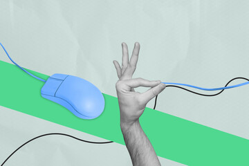 Aufkleber - Sketch image artwork composite 3D photo collage of body language gesture symbol showing hand finger hold tread mouse retro tool click