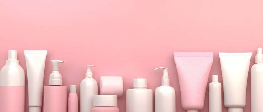 Pink and White Cosmetic Products Mockup on Pink Background