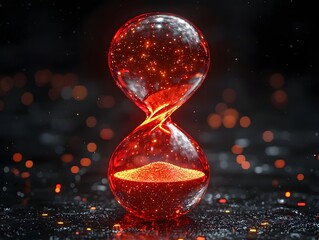 Poster - Glowing red hourglass icon floating in the depths of space