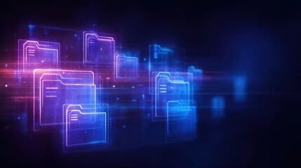 Poster - abstract network grid with files and folders, futuristic software interface, digital document manage