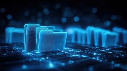 Poster - abstract network grid with files and folders, futuristic software interface, digital document manage