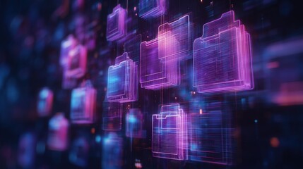 Poster - abstract network grid with files and folders, futuristic software interface, digital document manage