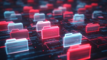 Poster - abstract network grid with files and folders, futuristic software interface, digital document manage