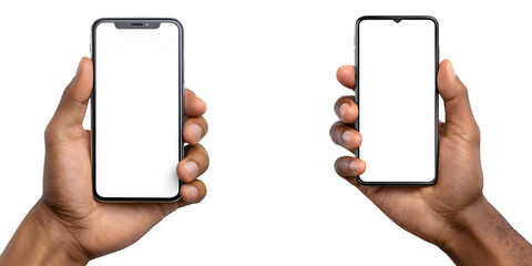 Hand holding a smartphone with a blank screen for digital communication, Transparent Background
