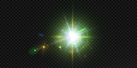 Aufkleber - Bright green glow of light lens reflection. Abstract glow and lens flare effect for illustrations and game interface design. Vector