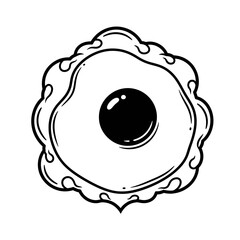 Poster - Illustration of a fried egg with a decorative border in black and white line art style drawing