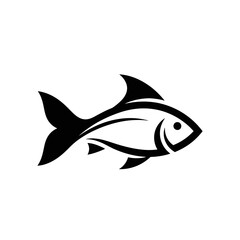 Poster - A stylized black and white illustration of a fish with prominent fins and a streamlined body design