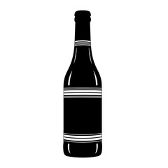 Poster - Isolated black wine bottle with white stripes and blank label in a simple graphic illustration