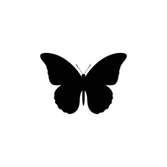 Poster - A simple black silhouette of a butterfly with symmetrical wings on a white background design element