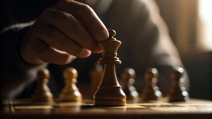 Poster - Hand Moving Chess Piece in Mid Game Capture with Natural Light