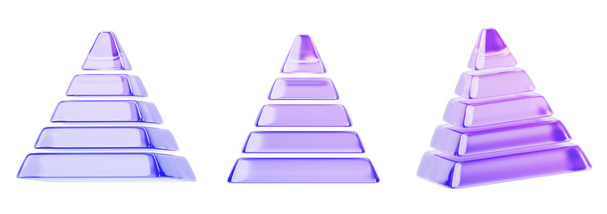 Poster - Glass holographic infographic pyramid 3d render icon set. Gradient five level triangle, information data hierarchy, chart or diagram for business presentation, marketing or financial. 3D illustration