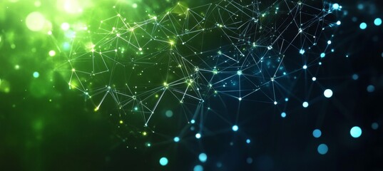 Fototapete - Intricate Network of Abstract Green and Blue Polygonal Shapes with Interconnected Data Points Design