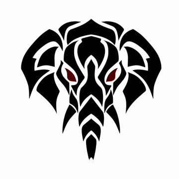 Tribal Elephant Head Vector Logo with Fierce Red Eyes
