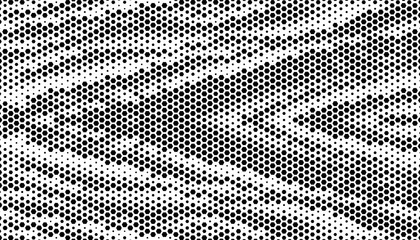 Poster - Black and white abstract halftone pattern with hexagon shape made sharp arrows shape for sporty background and jersey design. Fully editable vector element. Vector Format Illustration 