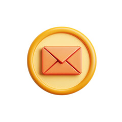 Aufkleber - 3D Orange Envelope Icon on a Golden Circle Button with Black Background on transparent background