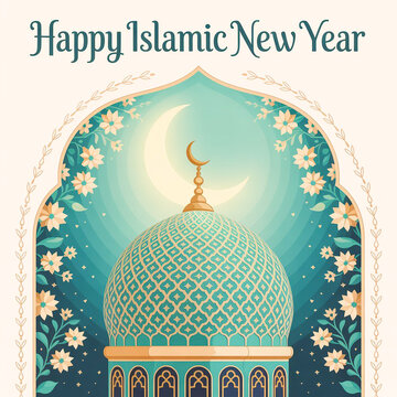 Elegant Islamic Hijri New Year calligraphy featured on a beautifully designed banner, perfect for festive celebrations and greetings.