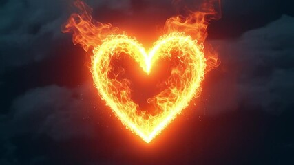 Aufkleber - Glowing heart made of light and flame floating in darkness, symbolizing love and passion