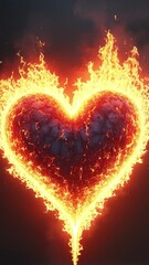 Aufkleber - Glowing heart made of light and flame floating in darkness, symbolizing love and passion
