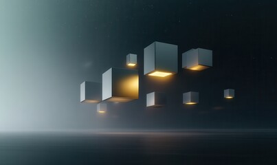 Leinwandbilder - Floating cubes glow in the dark space