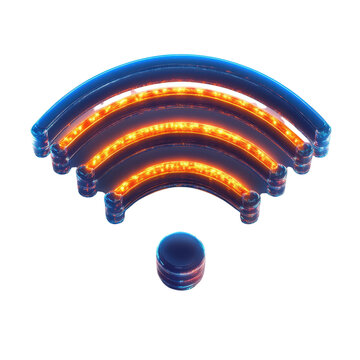Glowing WiFi Icon Connection Internet Network Wireless Signal Technology on transparent background
