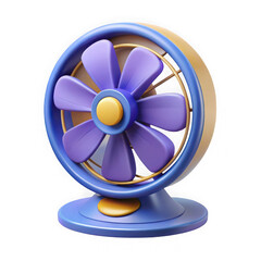 Poster - Stylized 3d rendering of a retro desk fan with purple blades and a blue base isolated on transparent background