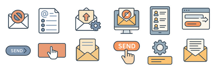 Fototapete - Icons representing email communication, document management, and digital interaction in a modern workspace setting