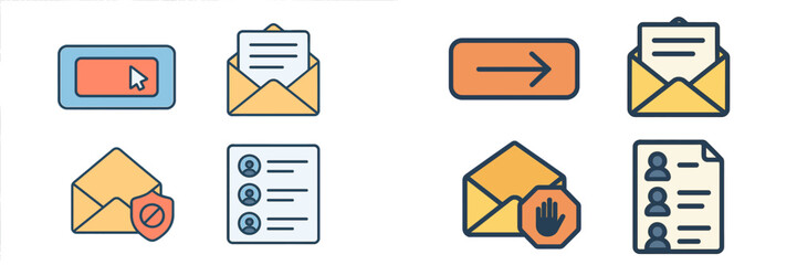 Poster - Email communication icons illustrating various actions and messages related to sending, receiving, and filtering emails