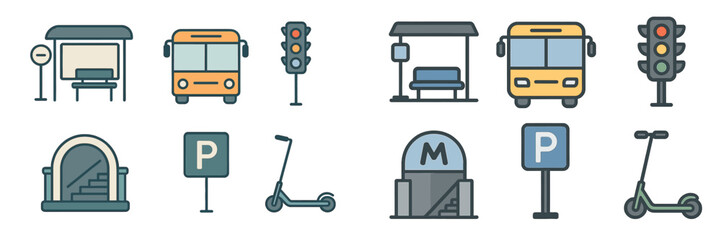 Poster - Public transportation icons representing various modes of urban transit in a simplified design