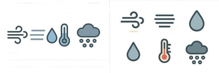 Poster - Weather symbols depicting wind, rain, and temperature variations in a clear and simple style for educational purposes