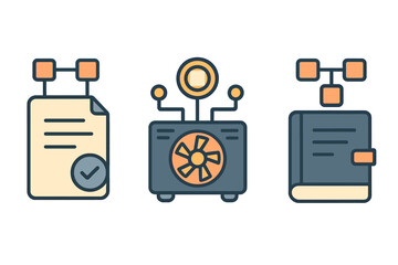 Poster - Visual representation of data flow between documents and processing systems in an abstract style