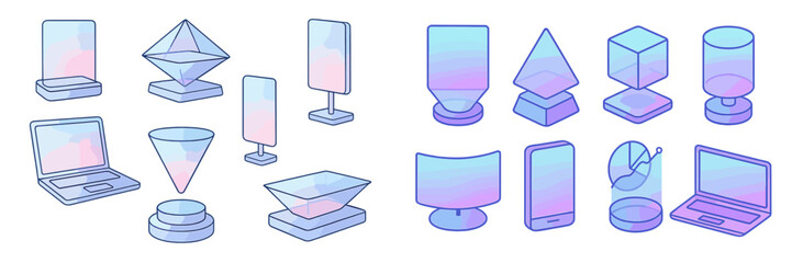 Fototapete - Collection of geometric shapes and digital devices in pastel colors for design inspiration