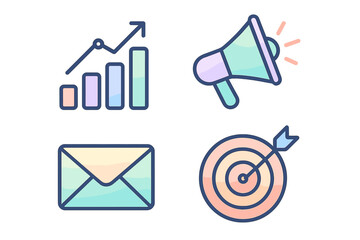 Aufkleber - Growth strategies illustrated with charts, communication tools, and target outcomes