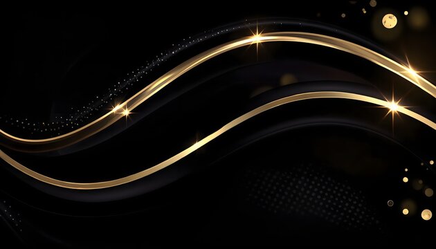 Elegant black background with flowing soft golden lines.