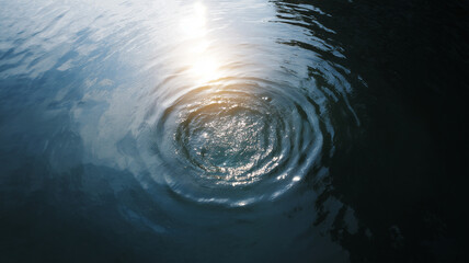 Poster - Overhead shot of water with ripples, sunlight reflection, and calm surface creating peaceful mood