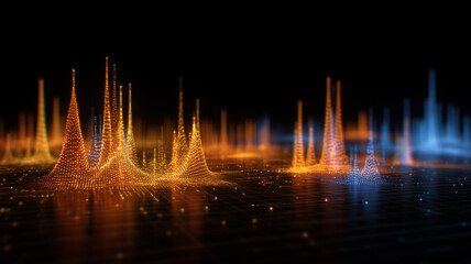Aufkleber - Abstract visualization of peak energy spikes on digital grid, glowing orange and blue, futuristic, dynamic, vibrant