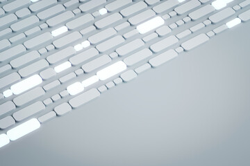 Aufkleber - Futuristic illuminated abstract surface with geometric rounded rectangles in diagonal pattern on grey background. 3D Rendering