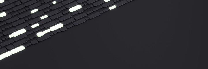 Poster - Futuristic glowing rectangular elements diagonally aligned on dark background with copy space for modern tech design or innovation concept template. 3D Rendering