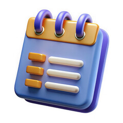 Poster - 3d render of a stylized blue and orange notepad with a checklist and purple spiral binding isolated on transparent background